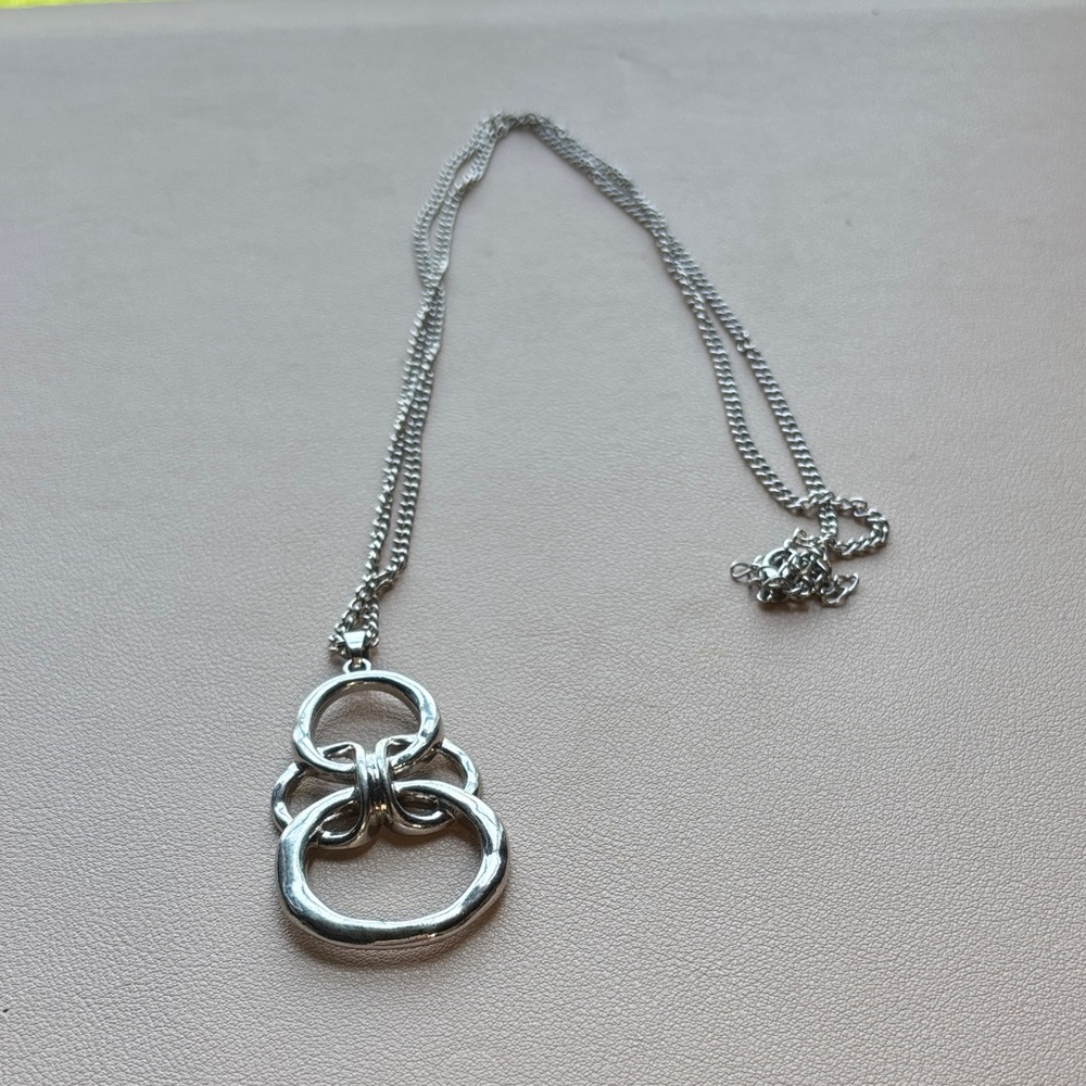 Silver Triple Ring Pendant Necklace - Women Jewelry